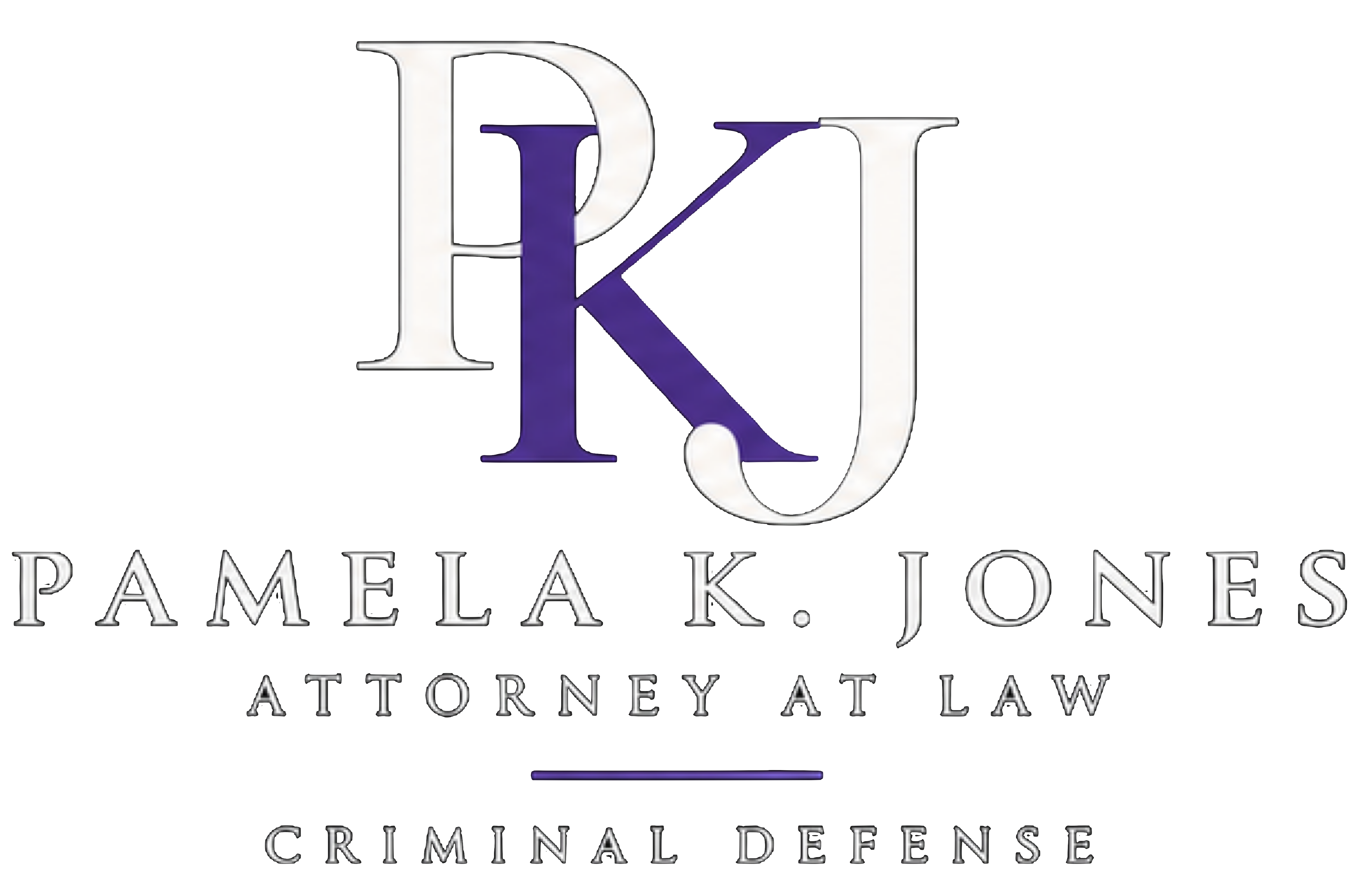 Pamela K. Jones, Attorney at Law. Criminal Defense logo with PKJ monogram